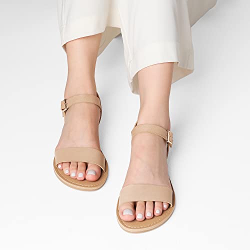 DREAM PAIRS Women's Ankle Strap Flat Sandals Open Toes One Band Buckle Summer Dressy Sandals - color: Nude, size: 5