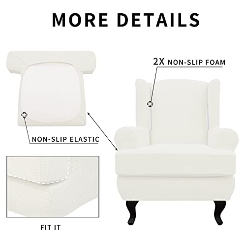 Easy-Going Stretch Wingback Chair Sofa Slipcover 2-Piece Sofa Cover Furniture Protector Couch Soft with Elastic Bottom, Spandex Jacquard Fabric Small Checks Cream - color: Cream