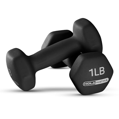 HolaHatha 1, 2 and 3 lb Neoprene Dumbbell Strength Training Weight Set with Rack - color: Black, size: 12 LB