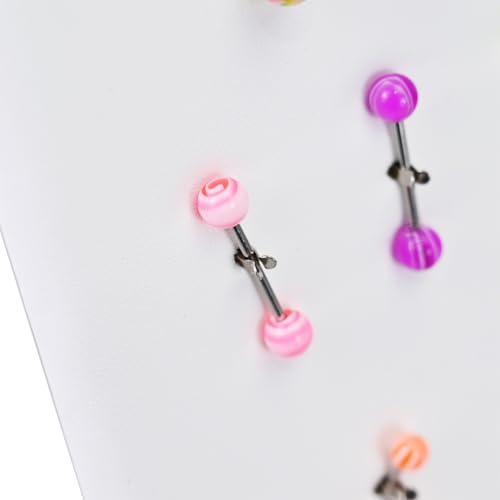 MOOCA Temper Glass Top Jewelry Display Case with Tempered Glass Lid and 54 Clip Body Jewelry Display Pad for Belly Button Rings, Tongue Rings, and Industrial Barbell Organizer, Black Tray-White Pad - color: White Pad with Black Wood Case