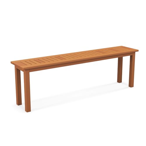 Tangkula Outdoor Wood Bench, 59” Long Patio Dining Bench, Backless Wooden Bench with Teak Oil Finish & Slat Seat, Accent Entryway Bench, Farmhouse Bench for Yard, Garden, Porch, Indoors - size: 59"