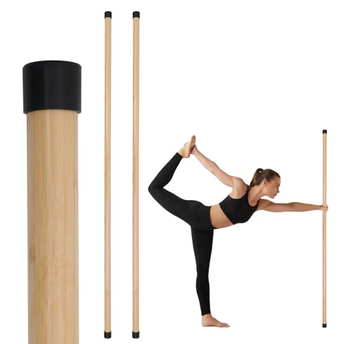 P Polerden Yoga Stick, 5ft Exercise Stick for Mobility, Stretching Stick with Non-Slip Ends, Exercise Dowel for Pilates, Balance Pole and Stretch Bar for Stretching Equipment - size: 2 PCS (58 inches + 58 inches) Natural Bamboo