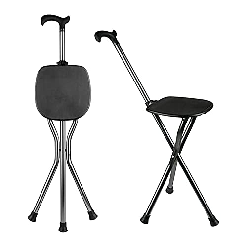 Yayayo Hold 440 lbs Folding Canes with Seat Walking Stick Height Adjustment Cane Seat Capacity Frosted Handle with Magnetic Therapy Stone Crutches Stool - color: Square Black
