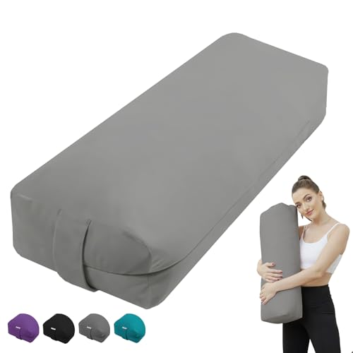 Rectangular Yoga Bolster Pillow, Meditation Pillow for Yin & Restorative Yoga, Filled with Wasted Sponge - color: Gray