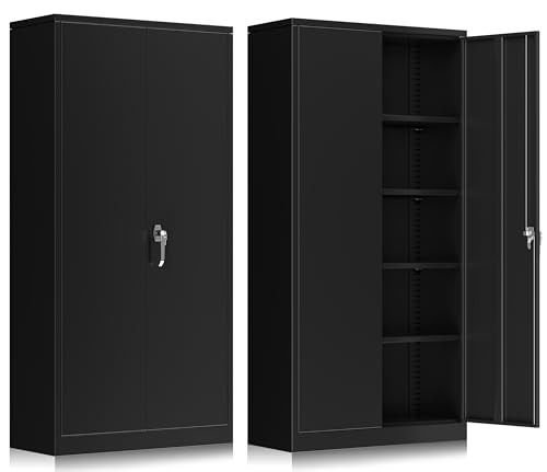 INTERGREAT 72-Inch Metal Storage Cabinet for Garage, Lockable Steel Cabinet with Doors and Adjustable Shelves, Black Locking Storage Unit for Office, Home, Gym, and School. - color: Black, size: MSC-D18