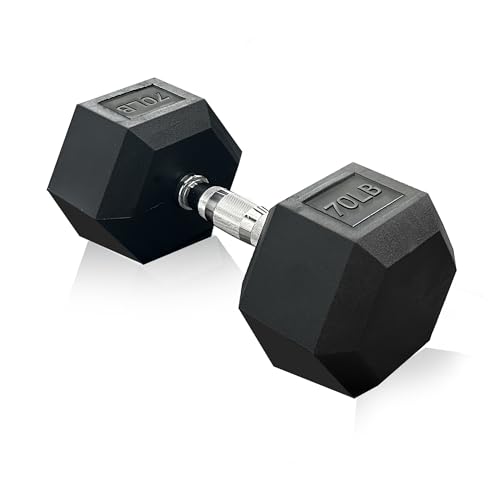 Rubber Hex Dumbbell, Multiple Weight Options 15-550 lbs | Premium Coated Free Weights Dumbbells for Home Gym Strength Training, Rack Not Included - color: 70LB