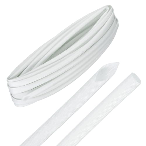 MECCANIXITY 49ft Braided Cable Sleeve, 1/4" ID 200C Heat Resistant 1500V Fiberglass Wire Insulation Cord Protector Organizer Wires Management for Motor Engine Fuel Line, White - color: White, size: 49ft-6.5mm