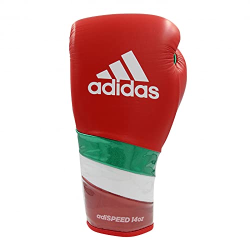 adidas Speed 500 Pro Boxing Gloves – Genuine Leather Training Gloves for Men & Women, Lace-Up Heavy Bag & Kickboxing Gloves - color: RED/WHITE/GREEN, size: 14 oz