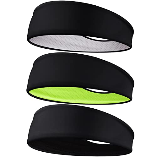 Braylin Men's Headbands, 3-Pack Head Band for Men, Sport Sweatbands for Running Fitness Yoga Cycling, Sweat Wicking Non Slip - color: 06.3Pcs Black+Black/Yellow+Black/Gray