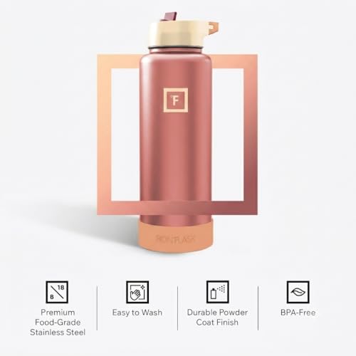 IRON °FLASK 40 oz Wide Mouth Water Bottle with Straw | Insulated Stainless Steel Sports Water Bottle with Leakproof Straw Lid - BPA Free, Cold 24 Hrs, Sweat Free (Dream Sunset) - color: Dream Sunset, style: Straw - 40 Oz (1 Lid)