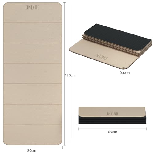 Foldable Yoga Mat 75"x31.5"x0.24" - Extra Large Lightweight TPE Exercise Mat, Double Non-Slip for Pilates, Home Workouts & Outdoor Use - color: Coffee-black