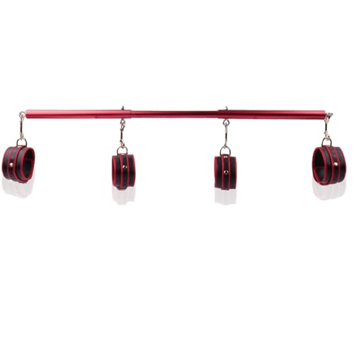 Spreader Bar Heavy Duty Stainless Steel Expandable Silver Bar Home Gym with 4pcs Furry Purple Adjustable Straps,Sports Aid Training Fitness Gear Pilates Aid Kit - style: Red+Red Kit
