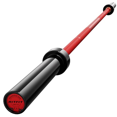 RITFIT Olympic Barbell 4ft/6ft - 2 Inch Weight Bar for Strength Training, Weightlifting, Squat, Deadlift, Bench Press, Curl, Overhead Press - 350lbs/500lbs Capacity - color: Black/Red, size: 6FT without Collar