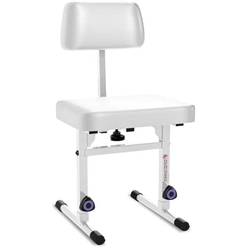 Liquid Stands White Adjustable Piano Bench with Backrest – Music Keyboard Bench Seat for Digital & Electric Pianos - Musicians Stylish Seating, Comfortable, Sturdy, Padded Cushion - Piano Stool Chair - color: White