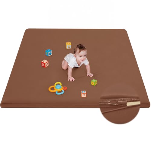 Waterproof Baby Play Mat for Floor Memory Foam 50 * 50 Cushion Playpen Playmat Tummy Time Crawling Mat Nursery Rug Thick Pad Create Soft & Safe Area for Infants,Toddler,Kids,Chestnut - color: Chestnut, size: 50*50