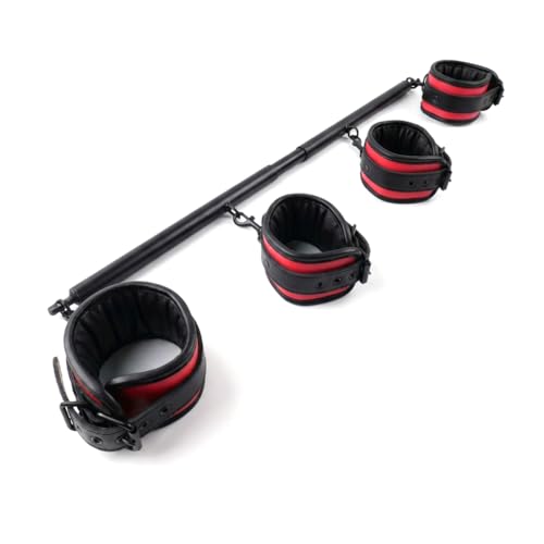 Spreader Bar Heavy Duty Stainless Steel Expandable Bar Home Gym with 4pcs Furry Crocodile Adjustable Strap,Sports Aid Training Pilates Aid Kit,Indoor Yoga Set - style: Black+Black-Red-Cushioned