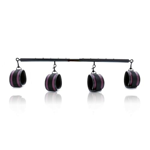 Spreader Bar Heavy Duty Stainless Steel Expandable Silver Bar Home Gym with 4pcs Furry Purple Adjustable Straps,Sports Aid Training Fitness Gear Pilates Aid Kit - style: Black+Eggplant PU Kit