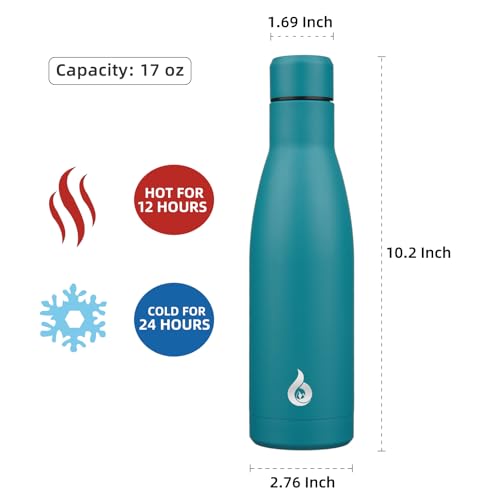 BJPKPK Insulated Water Bottle 17oz Stainless Steel Water Bottles Dishwasher Safe Reusable Metal Thermal Keep Cold and Hot,Laguna - color: Laguna, size: 17 Ounces