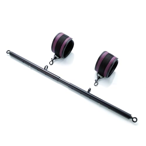 Spreader Bar Heavy Duty Expandable Exercise with 2 pcs Adjustable Strap, Yoga Training Fitness Gear, Workout Bar,Sports Gym Kit - style: Black+Eggplants PU Kit