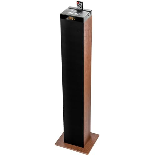 GOgroove Bluetooth Tower Speaker with Subwoofer Built in - Floorstanding Home Speaker with Powerful Bass and Dual Drivers, 120W Peak Power, MP3 3.5mm Aux, USB 2.0 Port Flash Drive, FM Radio (Walnut) - color: Brown