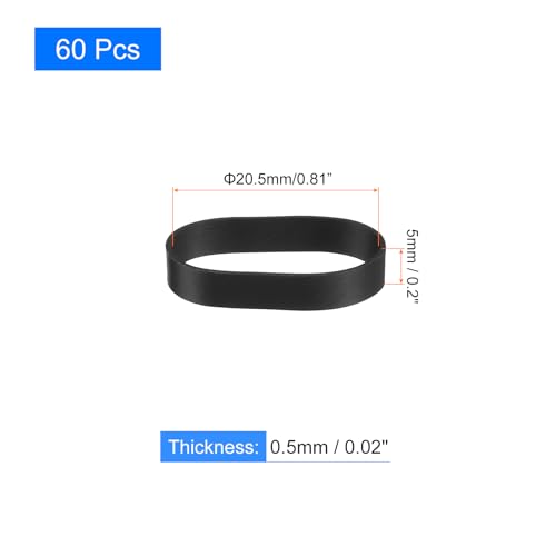 uxcell 60Pcs Silicone Rubber Bands, 5mm x 20.5mm Rubber Bands Rings Cable Ties Strong Elastic Bands Non-Slip for Cord Wrapping Bag Wraps, Black - color: Black, size: 5 x 20.5mm