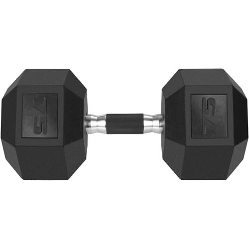 LIFERUN Rubber Grip Dumbbells Rubber Coated Cast Iron, with Anti-Slip Hex Black Dumbbell, Free Weights Dumbbell Set, 60lb/ 65lb/ 70lb/ 75lb dumbbell Single - style: 75lb