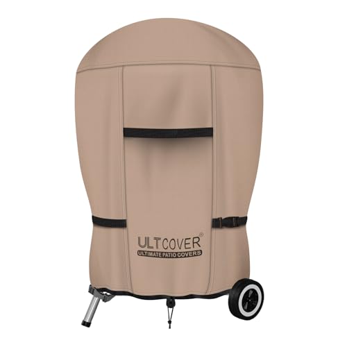 ULTCOVER Outdoor Waterproof Charcoal Kettle Grill Cover for Most 18 inch Round Smoker Size Up to 23” Dia x 32” H - color: Brown-Round, size: 23” Dia x 32” H
