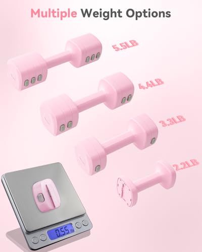 2-in-1 Adjustable Dumbbell & Kettlebell Set for Women (1.1-12.1 lbs), Quick-Change Free Weights for Home Gym, Pilates & Full Body Workout - color: Pink, style: Pair