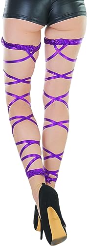 ToBeInStyle Women's Leg Wraps Ravewear Dancewear Elastic Straps Party Garter Music Festivals Costume Accessory Thigh High - color: Metallic Garter Wrap - Purple, size: One Size