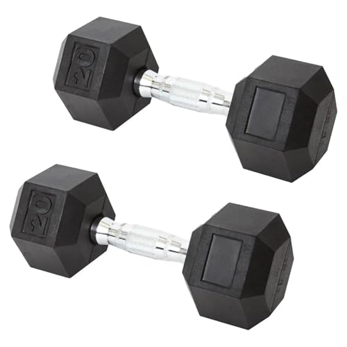 20 LB Dumbbells Set Of 2 Rubber Coated Fixed Weight Hex Dumbbells with Chrome Ergonomic Handle Odorless & Durable for Home Gym Women’s Strength Training Full Body Workouts