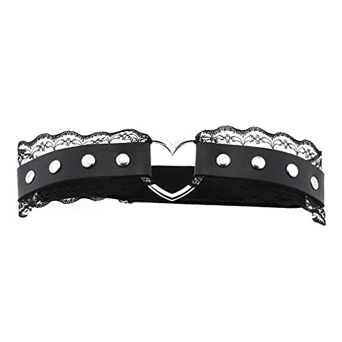 Adjustable Elastice 2 Rows Leather Leg Harness Garter Belt Punk Gothic Thigh Ring Garter - color: Black Lace With Heart