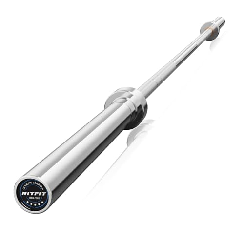 RitFit Elite 7ft Olympic Barbell, Robust 45lb Barbell for Weightlifting and Powerlifting, Superior Olympic Bar with Exceptional 500lbs Load Capacity, Weight Bar for 2” Standard Plates - color: Silver, size: 7 ft 1000 lb 45 lb without Collar