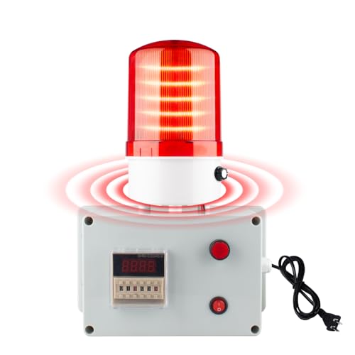 Cycle Timer Alarm with Flashing Light - 0-110dB Adjustable Siren, Automatic Repeat Timing for Industrial Safety, Facility Reminders, Workshops, Gyms, Kitchens, Laboratories (AC110V)