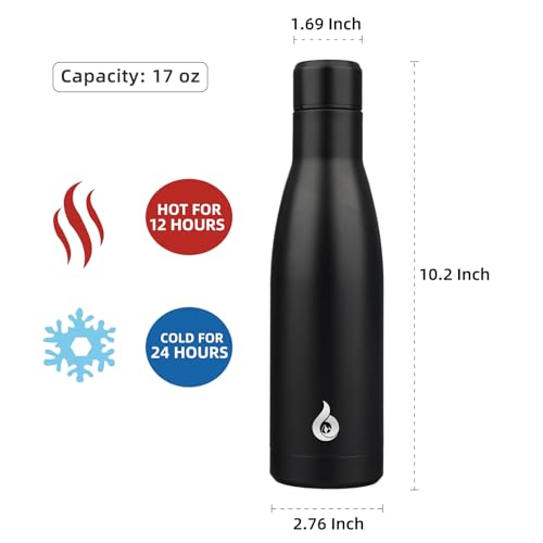BJPKPK Insulated Water Bottle 17oz Stainless Steel Water Bottles Dishwasher Safe Metal Thermal Keep Cold and Hot,Midnight Black - color: Midnight Black, size: 17 Ounces