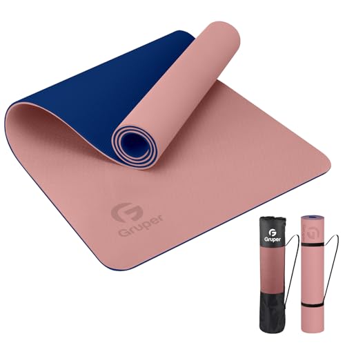 Gruper Yoga Mat Non Slip, Eco Friendly Fitness Exercise Mat with Carrying Strap,Pro Yoga Mats for Women,Workout Mats for Home, Pilates and Floor Exercises - color: 2.Pink / Navy Blue, size: 0.24*24*72 Inches