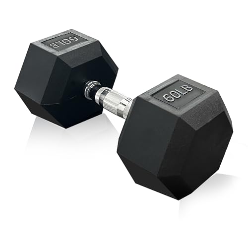 Rubber Hex Dumbbell, Multiple Weight Options 15-550 lbs | Premium Coated Free Weights Dumbbells for Home Gym Strength Training, Rack Not Included - color: 60LB