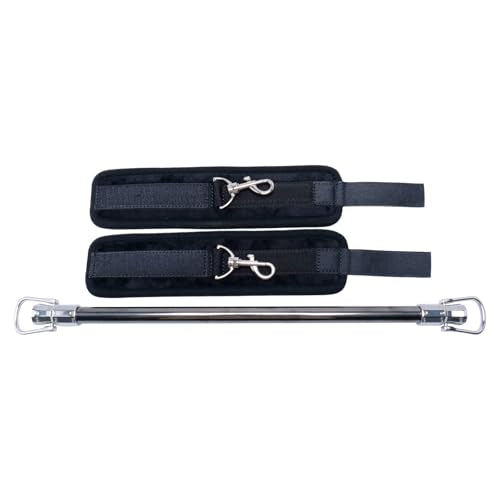 Spreader Bar Stainless Steel Vintage Black Bar with 2pcs Adjustable Straps,Sports Aid Training Fitness Gear Pilates Aid Kit, Home Restore Pilates Indoor Yoga Set - style: Fixed Silver+Black Furry Kit