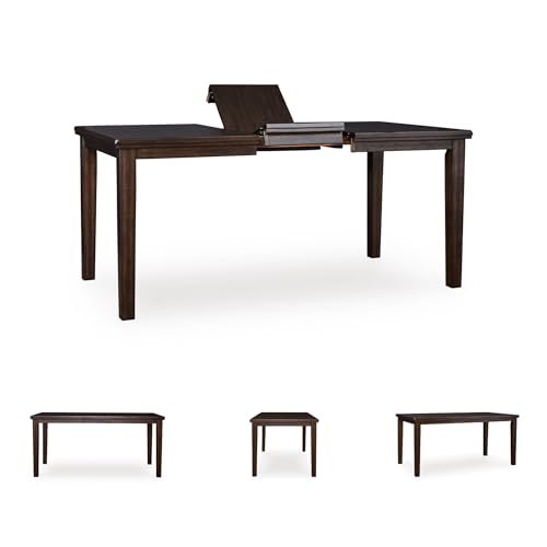 Signature Design by Ashley Wood Counter Height Extendable Dining Table | Durable hardwood & oak veneers, Space-saving 18-inch self-storing butterfly leaf, Seats up to 8 guests, Haddigan Series - color: Dark Brown, style: Counter Height Table
