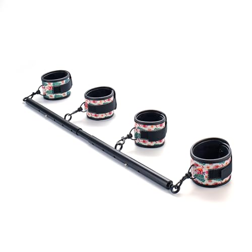 3 in 1 Heavy Duty Stainless Steel Expandable Spreader Bar with 4pcs PU Blue Adjustable Straps,Workout Bar for Home Gym Training Bar,Portable Detachable Pilates Kit - style: Black+Christmas White Kit