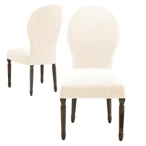 Round Back Dining Chair Cover Set 2/4/6, Curved Back Chair Covers Stretch Armless Dining Chair Slipcovers Mid Century Modern Chair Seat Protector for Kitchen, Home and Banquet (Beige, Set of 2) - color: 2-beige, size: Set of 2