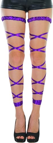 ToBeInStyle Women's Leg Wraps Ravewear Dancewear Elastic Straps Party Garter Music Festivals Costume Accessory Thigh High - color: Metallic Garter Wrap - Purple, size: One Size