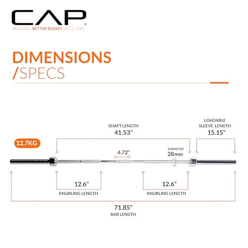 CAP Olympic Barbell - 5FT, 6FT, & 7FT Strength Training Weight Bars, Multiple Options - size: 6 ft (72") - Chrome, style: Classic