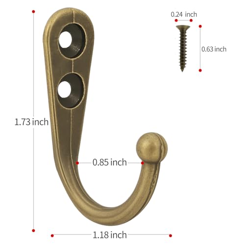 20 Pcs Key Hooks Coat Hooks for Hanging, Key Holder, Wall Mount Hook with Stainless Steel Metal Screws, Command Hooks Utility Hangers for Key, Hat, Cup, Coat, Picture (Bronze) - color: Bronze