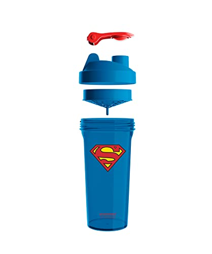 SmartShake Lite Justice League Superman Protein Shaker Bottle 800ml – BPA Free Leakproof Gym Protein Shakes Bottle for Protein Powder DC Comics Blue Water Bottle Superman Gifts - style: Superman