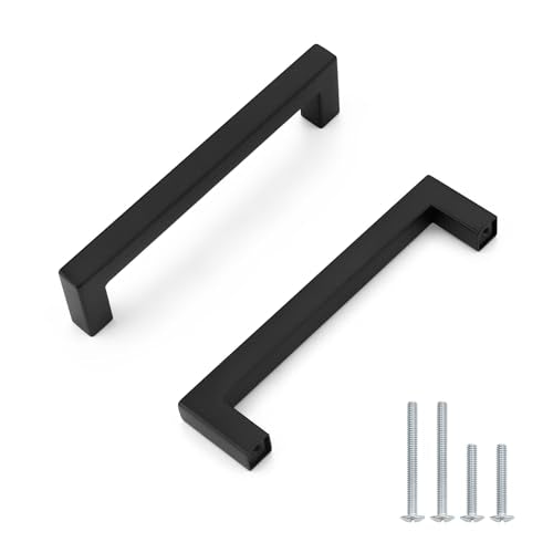 Probrico 5 Pack Square Black Kitchen Cabinet Pulls, Stainless Steel 5 Inch Hole Centers, Square Corner Bar Dresser Drawer Pull Handles - color: Black, size: Hole Center: 128mm(5inch)