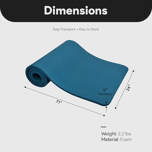 BalanceFrom Yoga Mat, 1-Inch Extra Thick High Density Exercise Mat, Anti-Tear Exercise Yoga Mat with Carrying Strap, Suitable for Various Yoga Exercises, Multiple Colors - color: Navy Blue