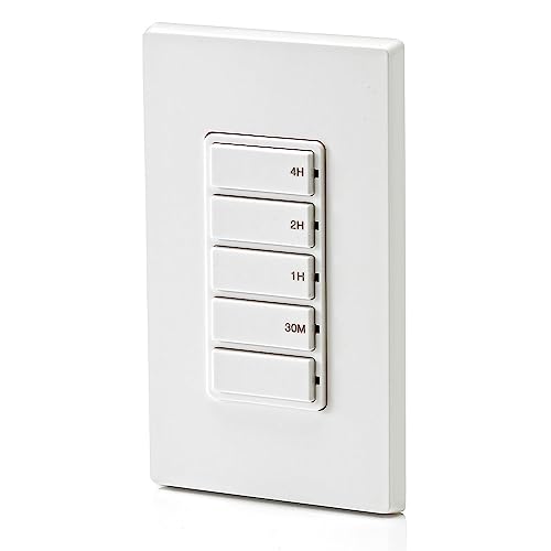 Leviton Countdown Timer Switch for household lights, heaters and exhaust fans, 30 min, 1-2-4 hour, No Neutral Wire Required, Single Pole, 15A, 1/2 HP/9.8A Fan/Motor, DT104-1LW, White - style: 1-2-4 hour, No Neutral Required