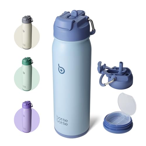 BOTTLE BOTTLE 24oz Insulated Water Bottle Stainless Steel Sport Water Bottle with Straw and Adjustable Lid Daily Pill Organizer - color: blue