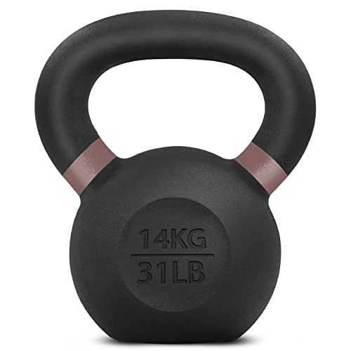 Yes4All Powder Coated Kettlebell, Cast Iron Core Kettlebells with Non-Slip Handle & Flat Bottom for Conditioning, Heavy Duty for Strength Training, 9lb to 71lb - Single & Pair - color: Brown, style: A. Single