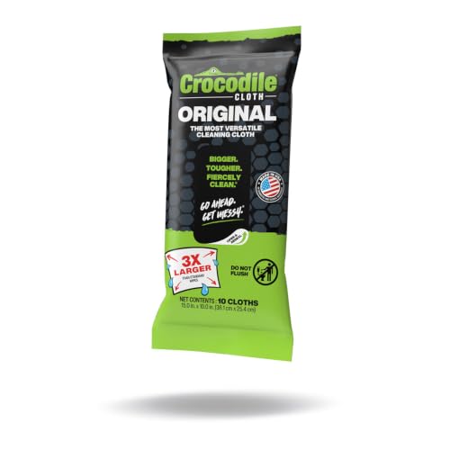 Crocodile Cloth Original Cleaning Wipes, Heavy-Duty Multi-Surface Hand & Tool Wipes, Water-Based, Safe on Skin, 10 Count, 15 x 10 Inch - size: 10 Count (Pack of 1)
